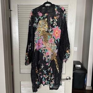 Spell Black Kimono with Floral and Leopard Accents